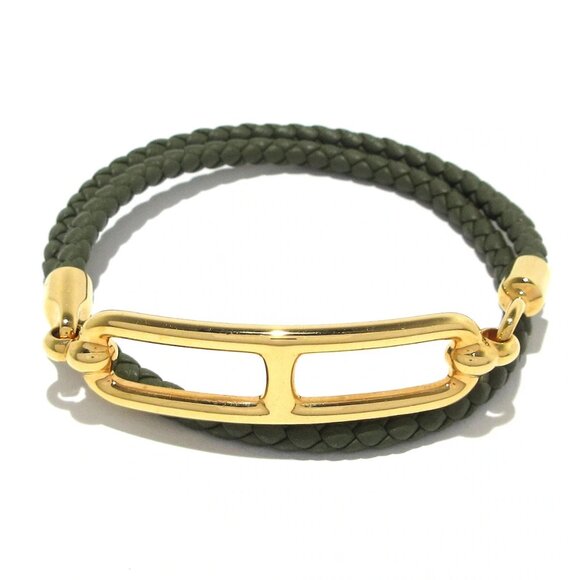HERMES Luli Doubletour Khaki Gold Leather Hardware Bracelet bran586-101725 - Picture 1 of 6